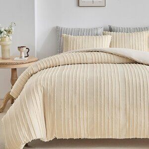 Boho Duvet Cover Striped Textured Duvet Cover Set Tufted Bedding Set  Khaki